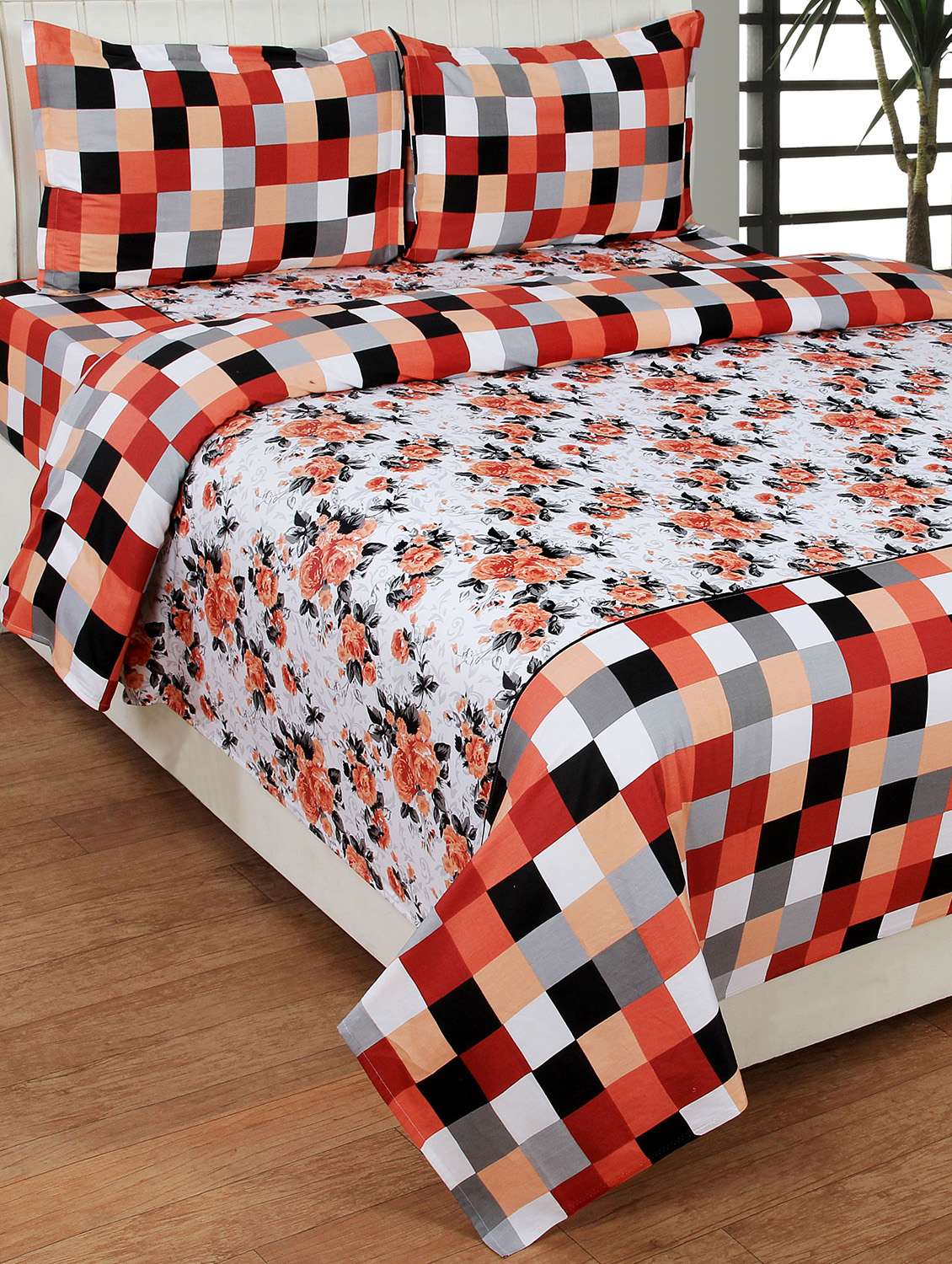 cotton double bedsheet with 2 pillow covers