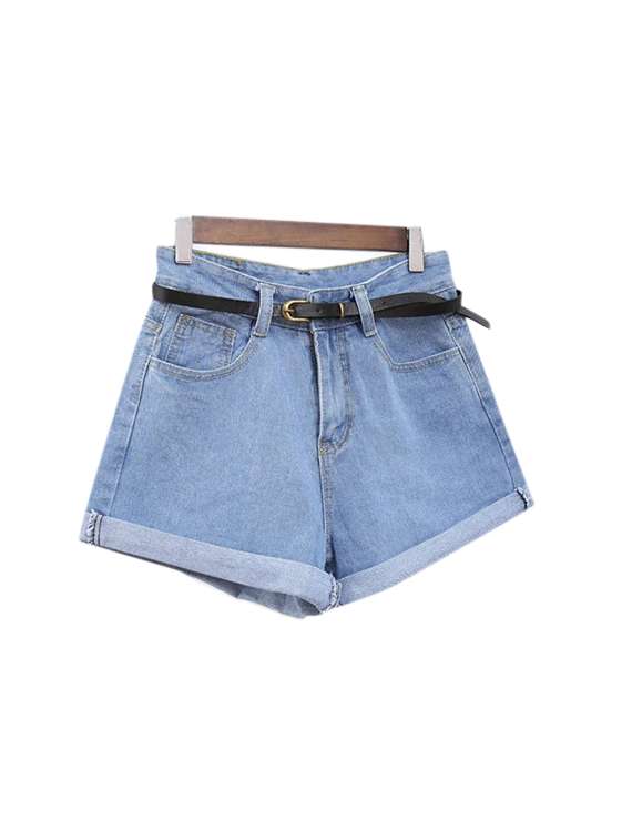 turn up hem belted shorts