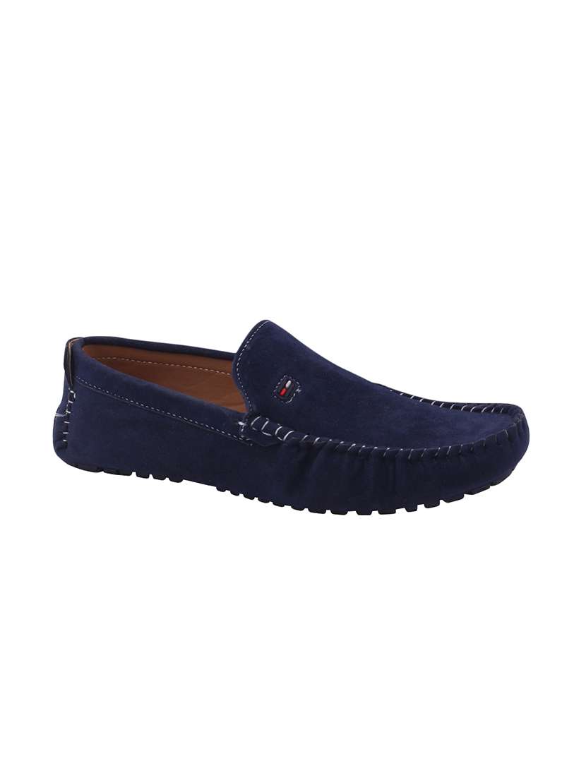 blue suede slip on loafers