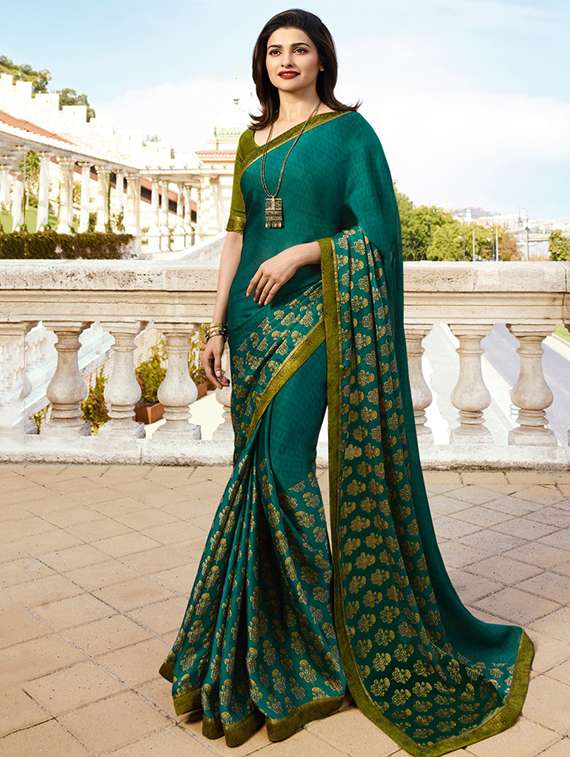 mehandi floral printed saree with blouse