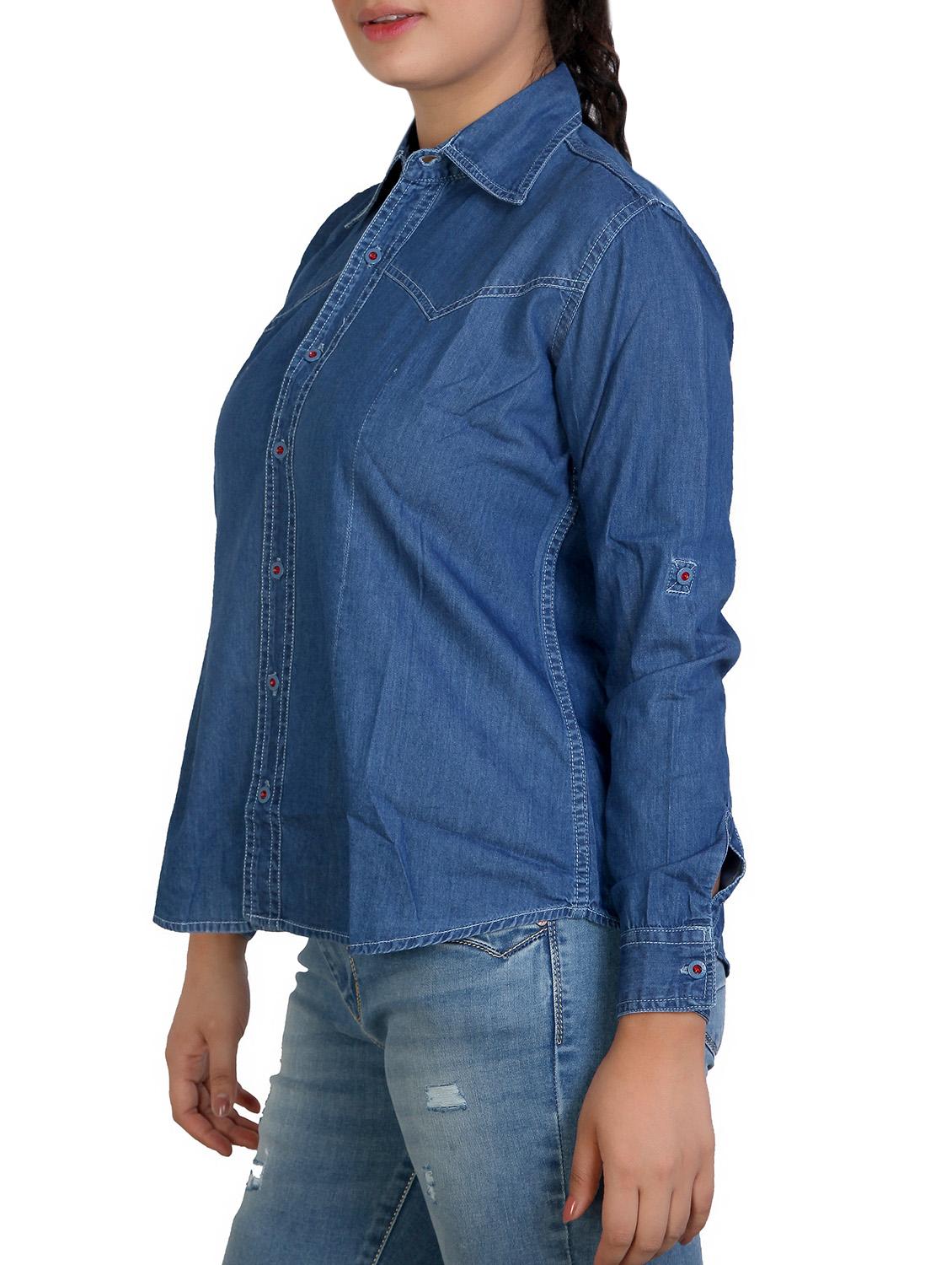 curved hem denim shirt - 16051580 -  Standard Image - 1