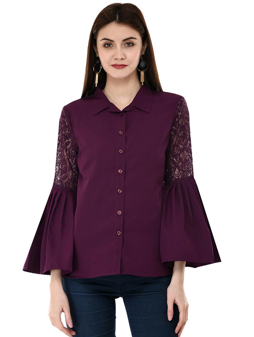 bell sleeved mesh panel shirt - 16054115 - Zoom Image - 0