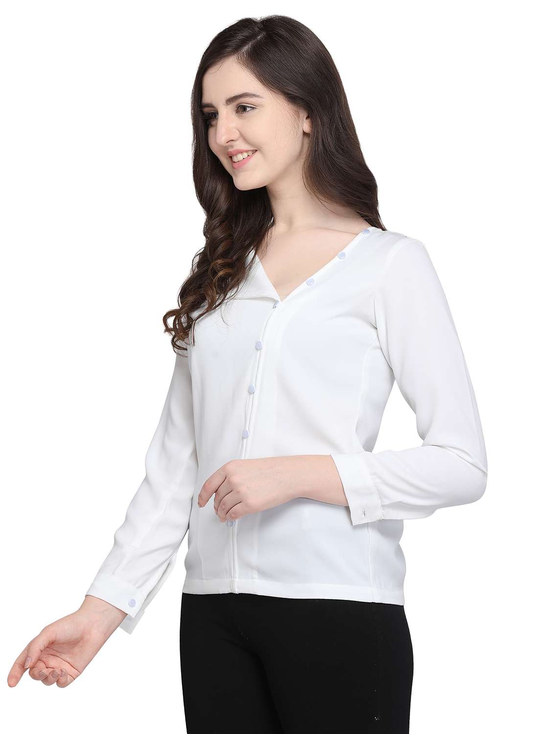 women's straight v neck top - 16056641 -  Standard Image - 1