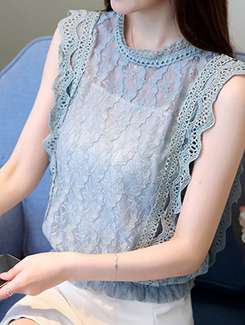 mock neck laced blouson top