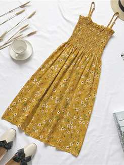 smocked floral a-line dress