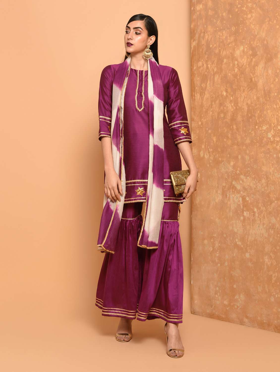 gota patti purple straight kurta