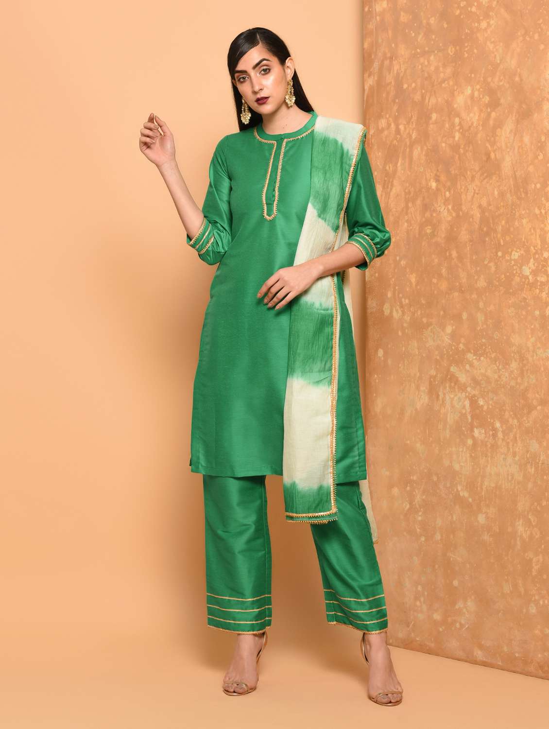 gota lace work straight kurta