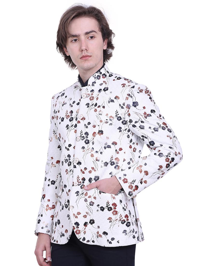 white cotton blend bandhgala - 16057368 - Standard Image - 1
