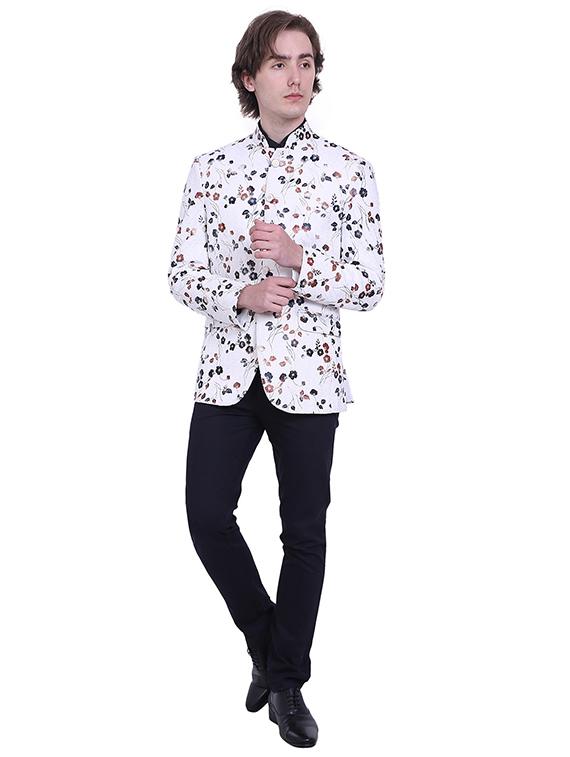 white cotton blend bandhgala - 16057368 - Standard Image - 4