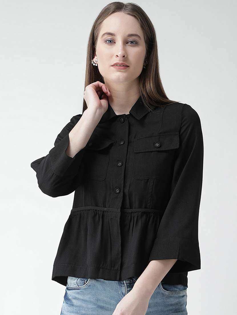 ruffled hem pocket patch shirt