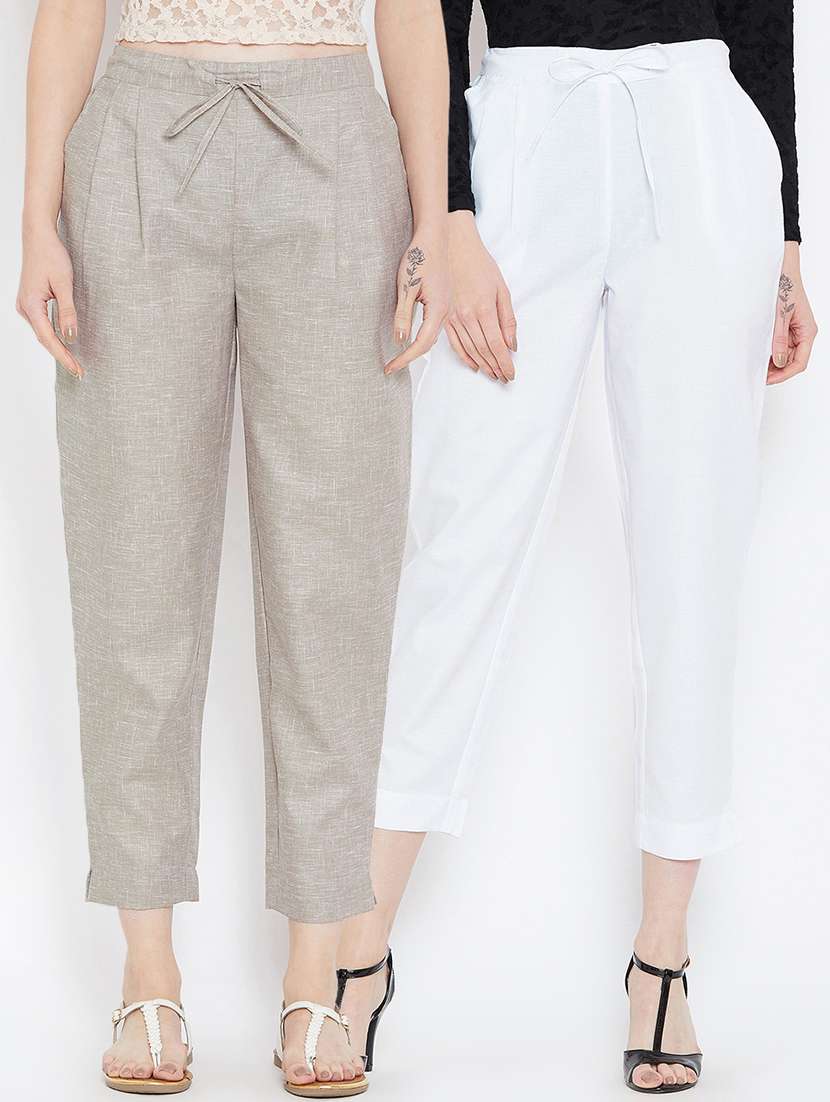 set of 2 pleat detail tie knot crop pant