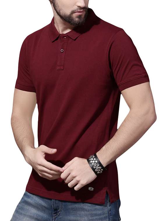 maroon solid polo tshirt - 16059407 -  Standard Image - 1