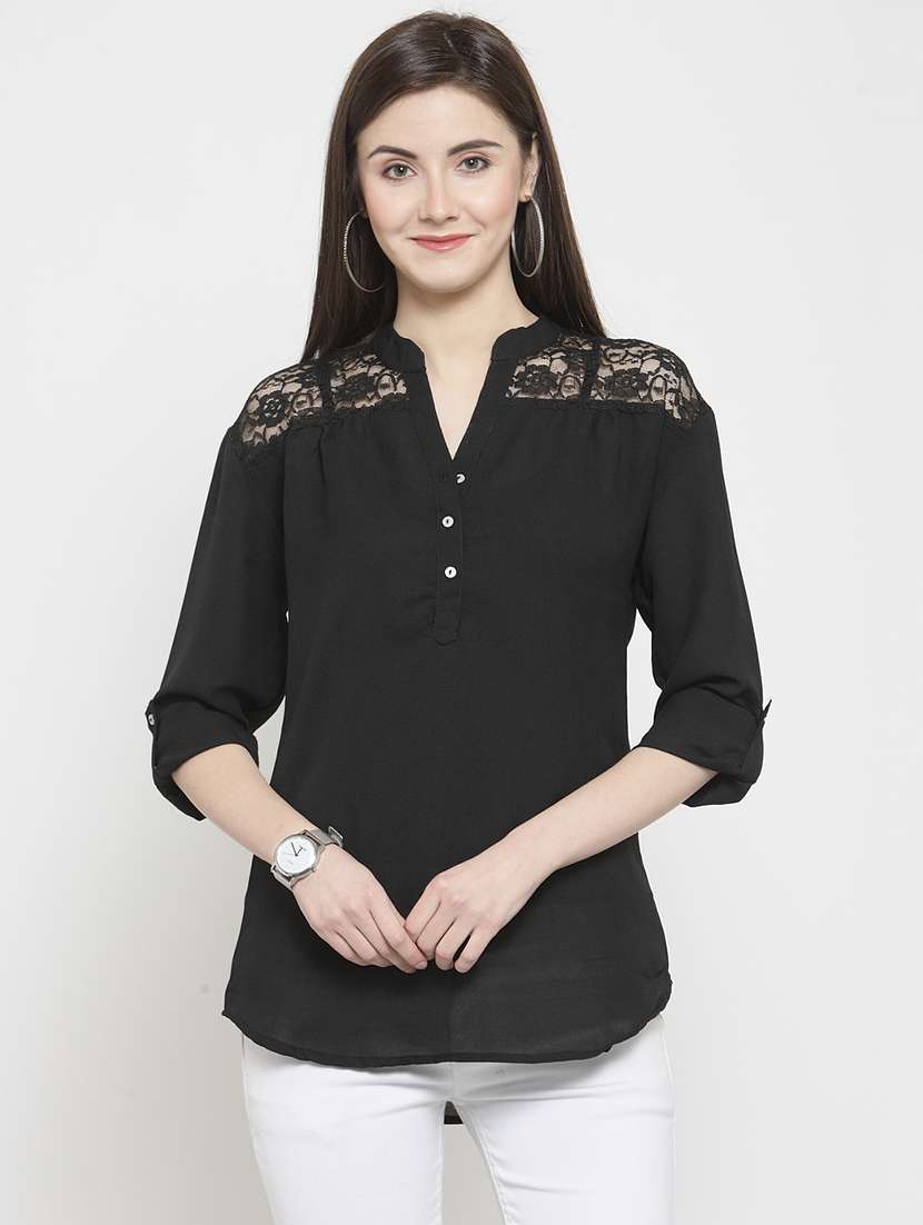 lace insert back pleat tunic