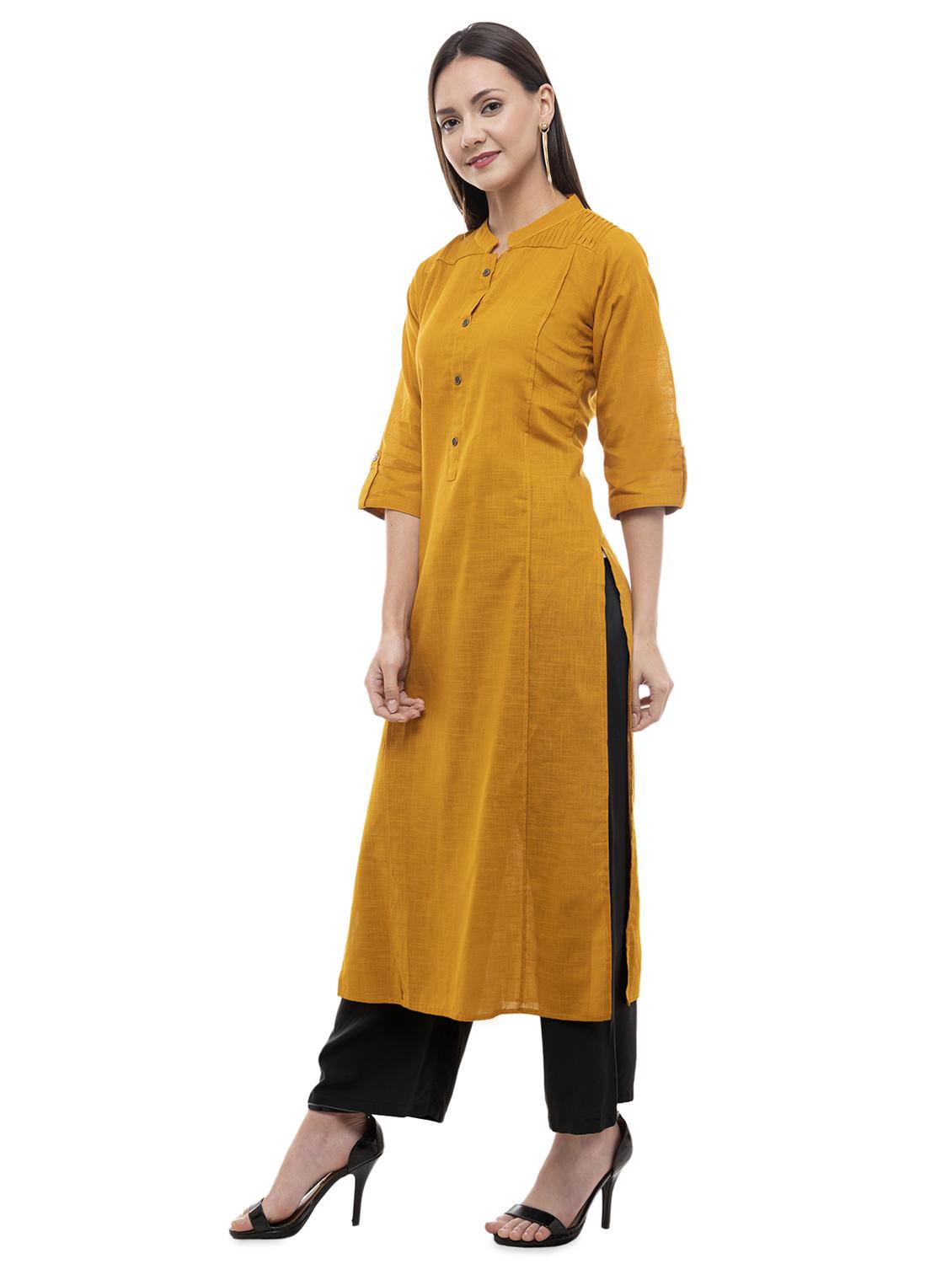 mustard solid straight kurta - 16062624 - Standard Image - 1