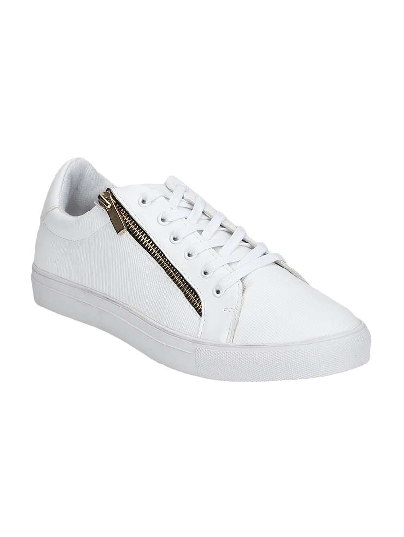 white leatherette lace up sneakers