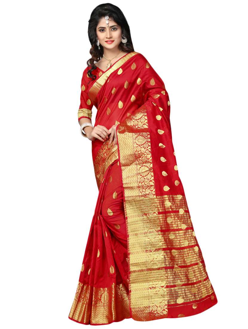 ethnic zari motifs banarasi saree with blouse - 16064677 -  Standard Image - 1