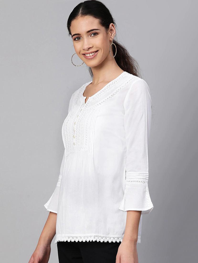 hand-embroidered white chikankari kurti - 16066850 -  Standard Image - 1