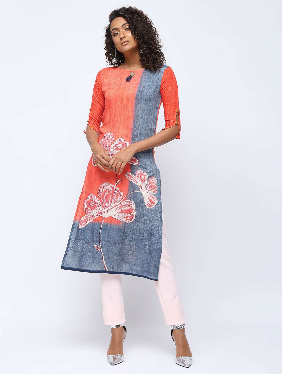digital floral printed straight kurta