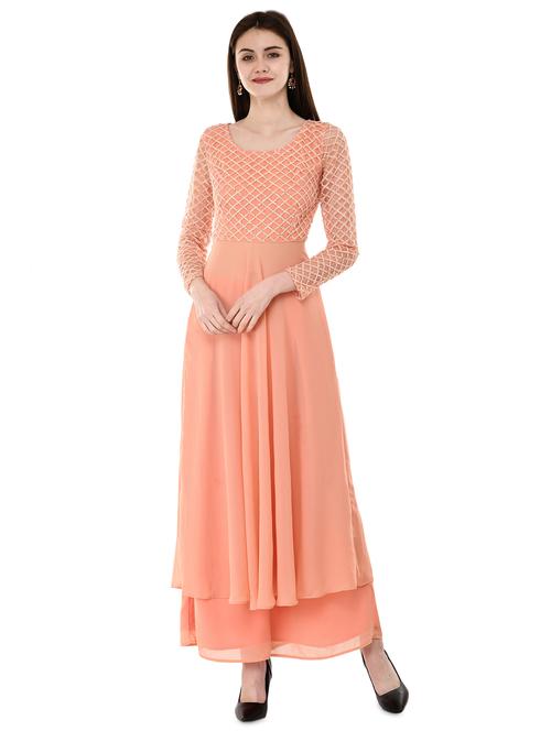 gota work flared kurta with palazzo set - 16072281 - Standard Image - 0