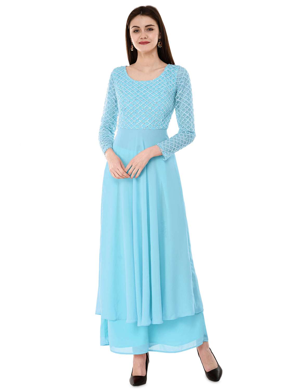 gota work flared kurta with palazzo set