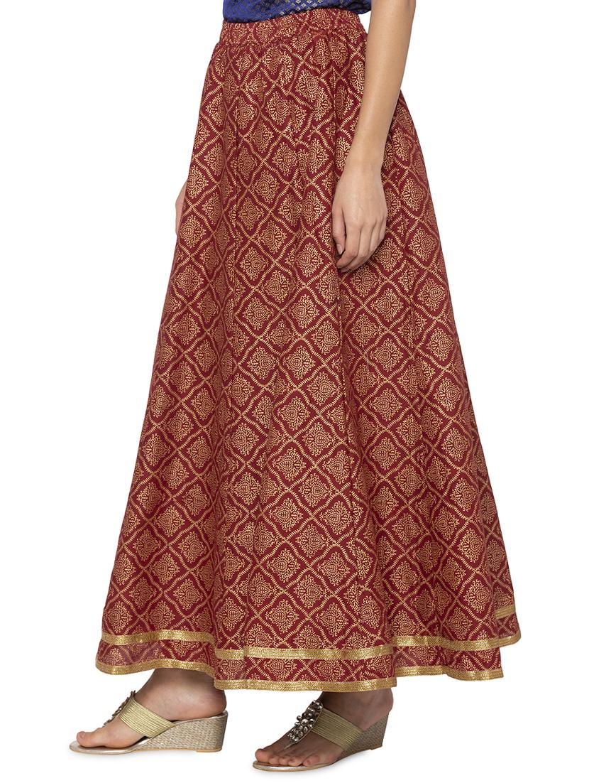 foil print flared skirt - 16077873 -  Standard Image - 1