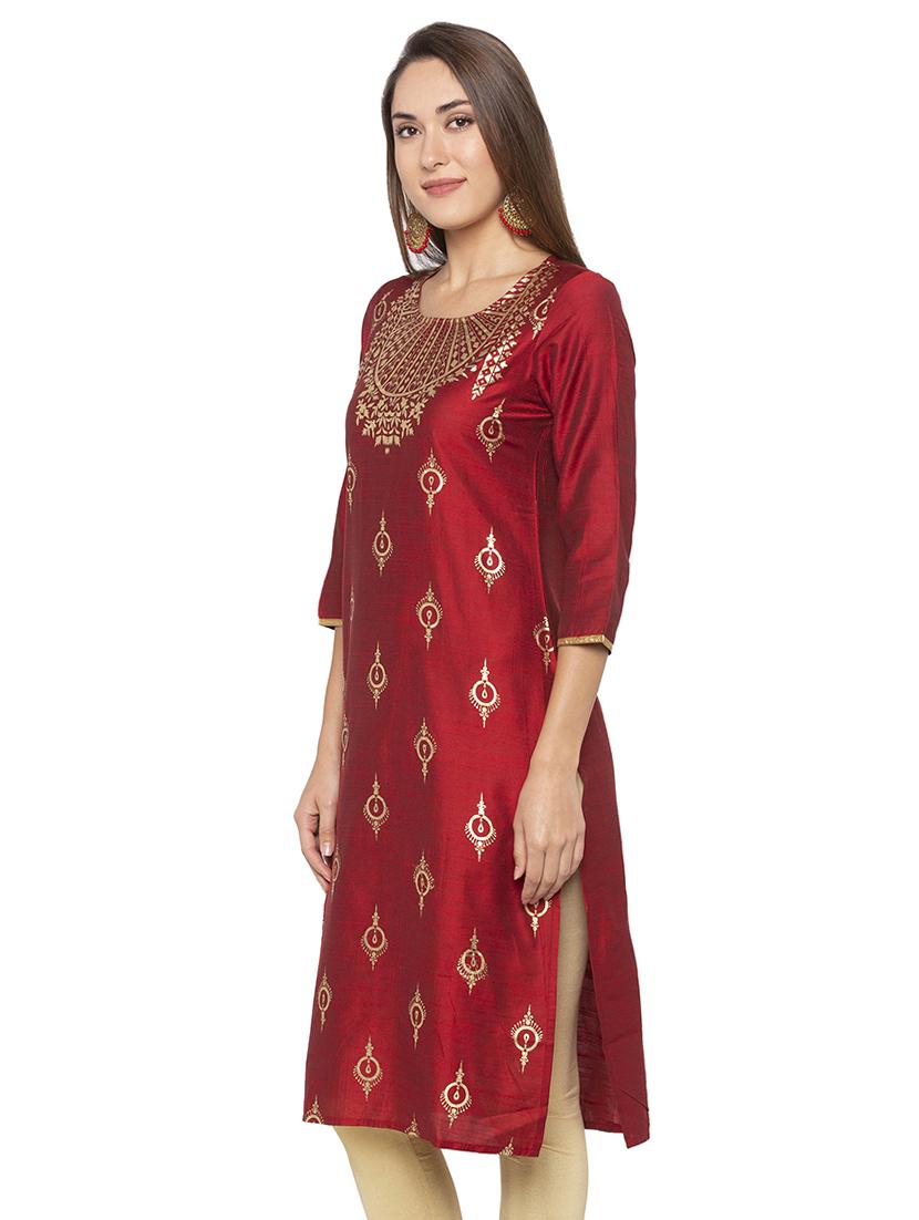 gold foil printed straight kurta - 16077916 -  Standard Image - 1