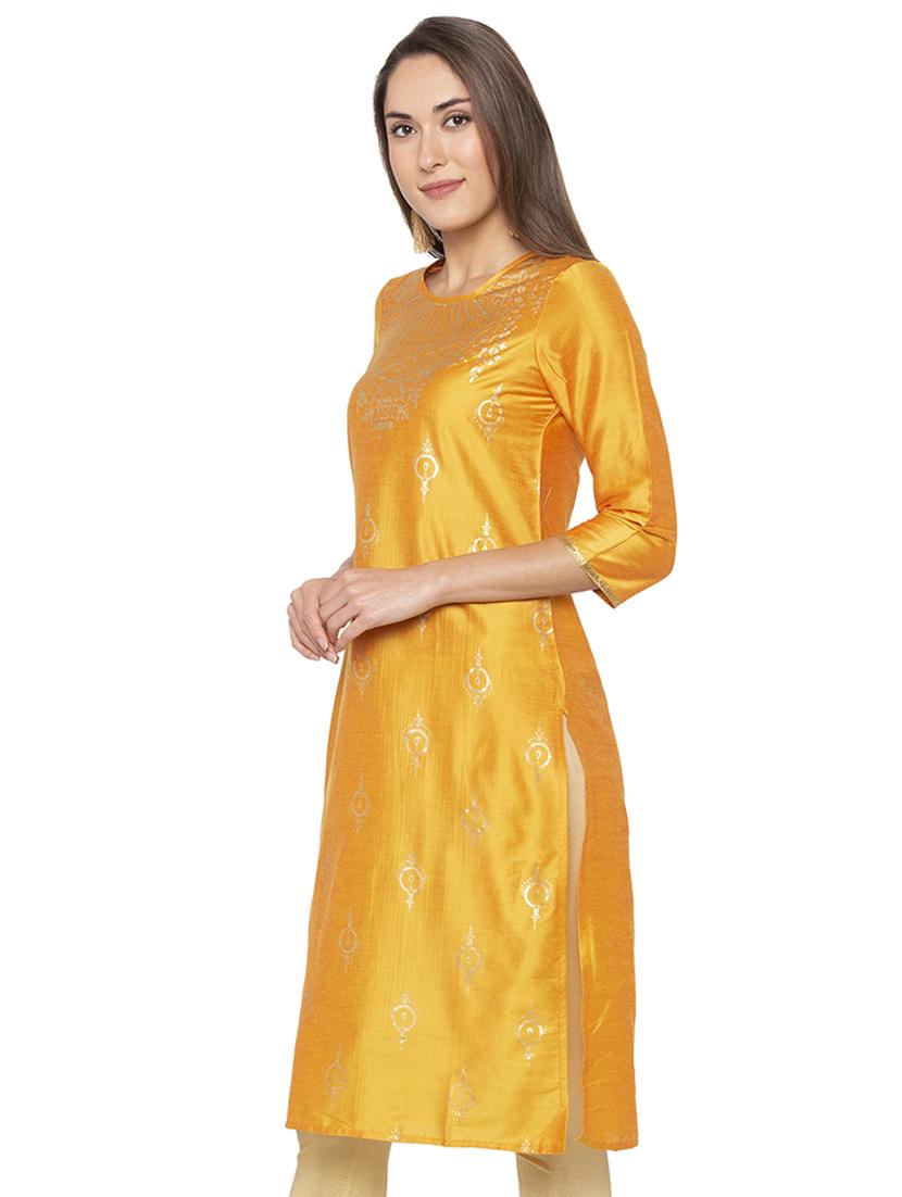 gold foil printed straight kurta - 16077918 -  Standard Image - 1