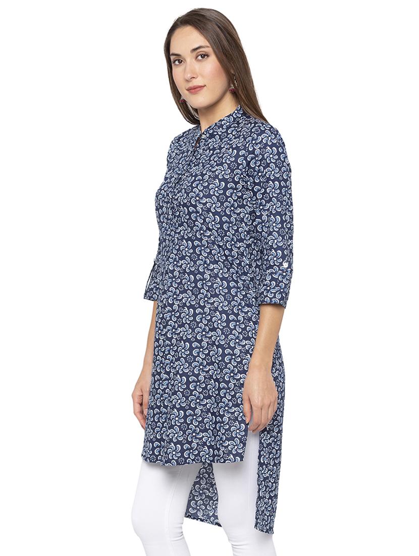 floral high-low straight kurta - 16077921 - Standard Image - 1