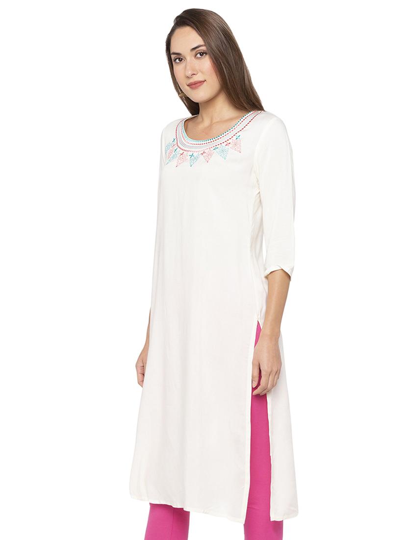 embroidered straight kurta - 16077935 -  Standard Image - 1