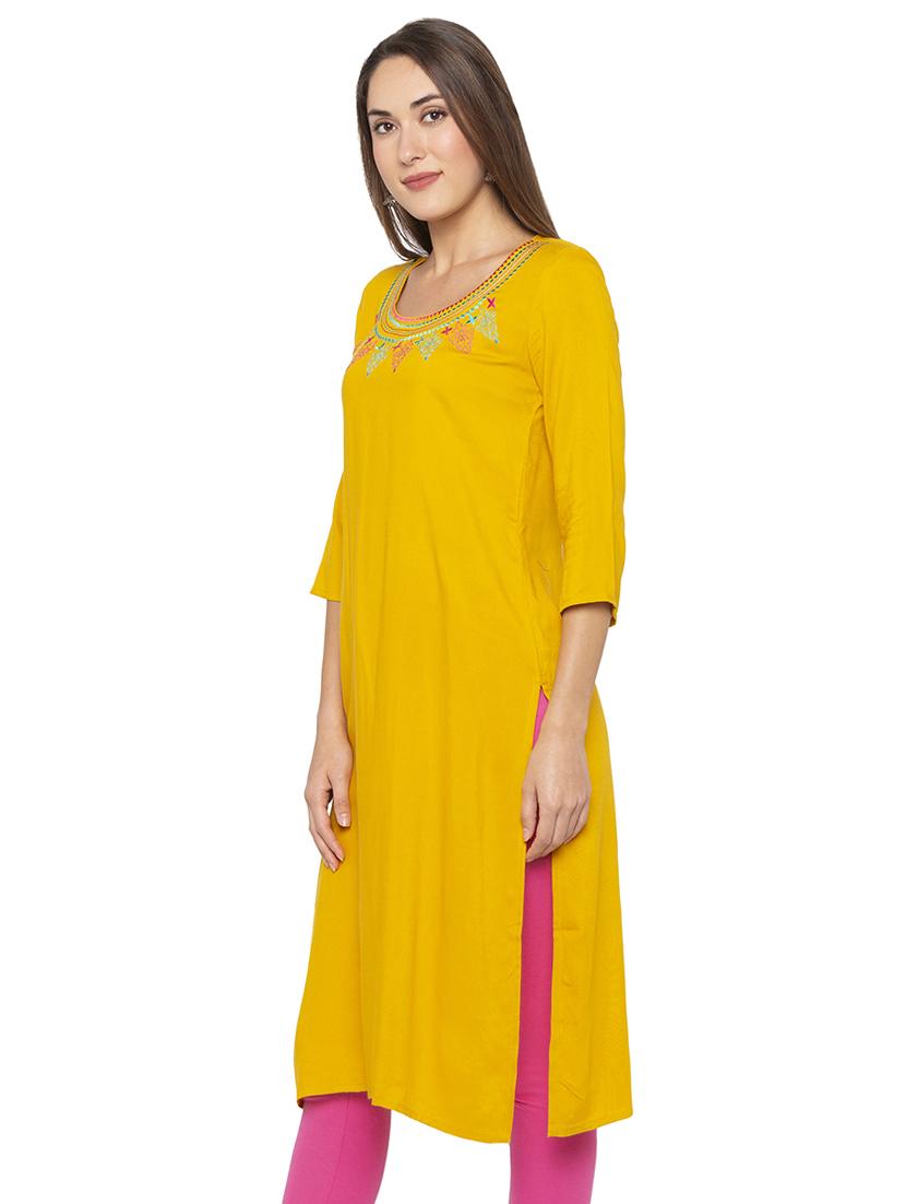 embroidered straight kurta - 16077936 -  Standard Image - 1