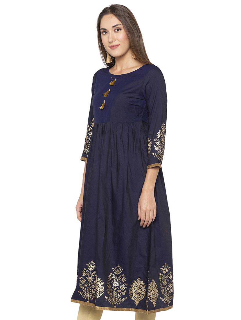 tassels detail block printed anarkali kurta - 16077948 - Standard Image - 1