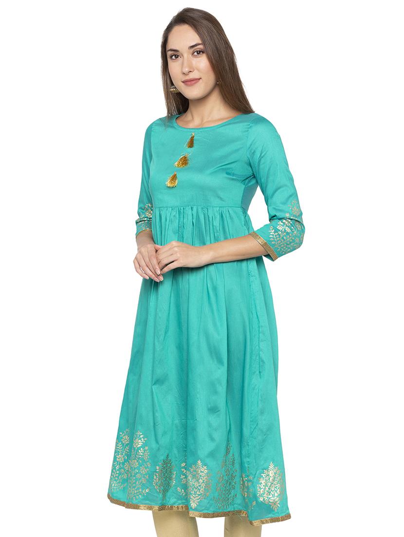 tassels detail block printed anarkali kurta - 16077949 - Standard Image - 1