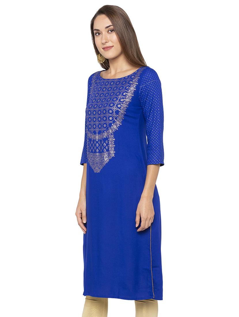 foil printed straight kurta - 16077952 - Standard Image - 1