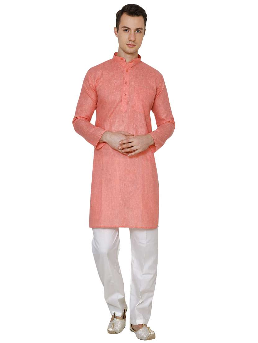 orange cotton long kurta - 16079683 - Zoom Image - 0