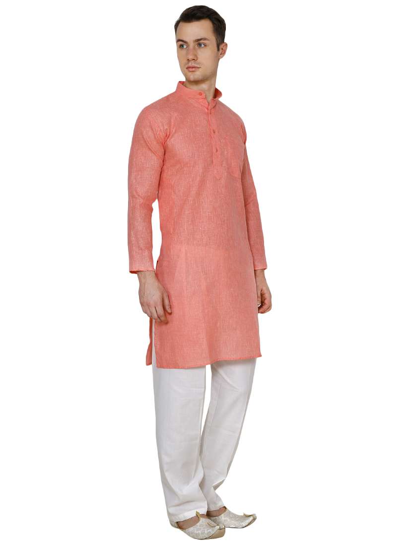orange cotton long kurta - 16079683 - Standard Image - 1