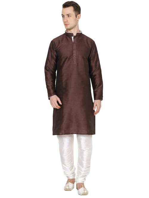 brown silk blend long kurta - 16079684 - Standard Image - 0
