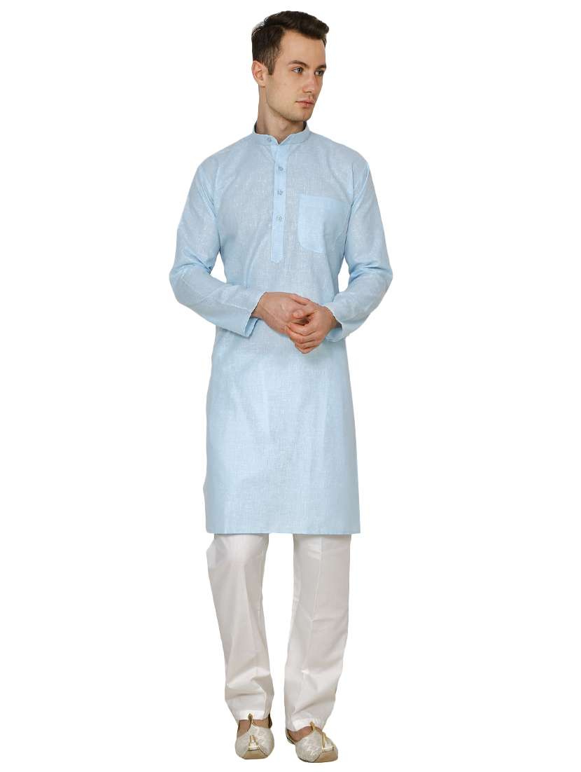 blue cotton long kurta - 16079691 - Zoom Image - 0