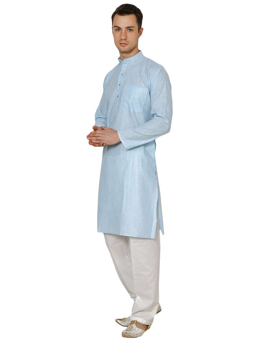 blue cotton long kurta - 16079691 - Standard Image - 1