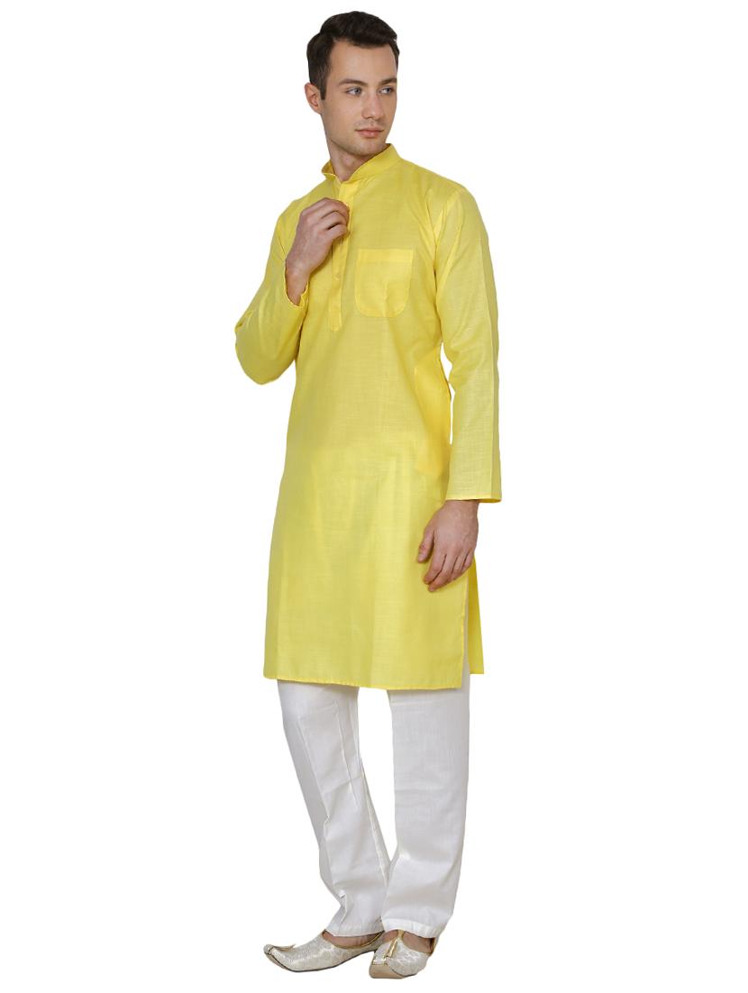 yellow cotton long kurta - 16079693 - Standard Image - 1