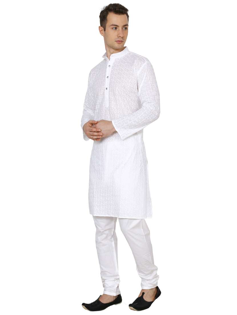 white cotton long kurta - 16079695 -  Standard Image - 1