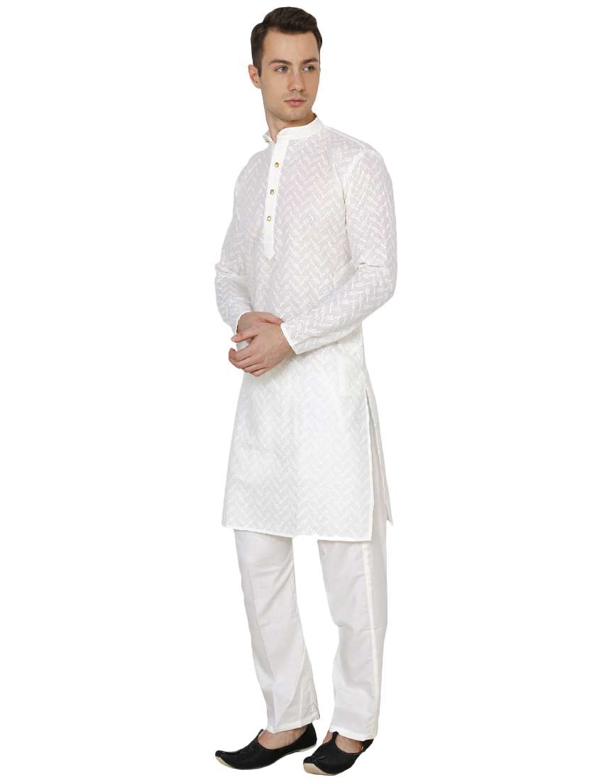 white cotton long kurta - 16079697 - Standard Image - 1