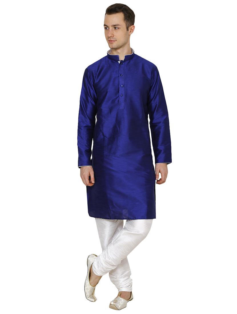 blue silk blend long kurta