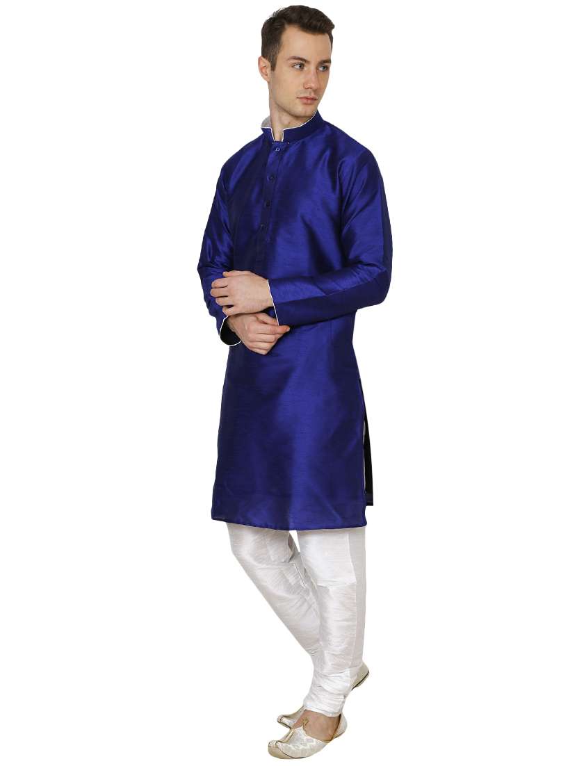 blue silk blend long kurta - 16079698 - Standard Image - 1