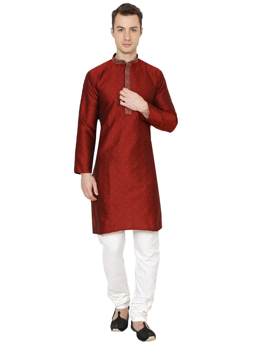 red silk blend long kurta