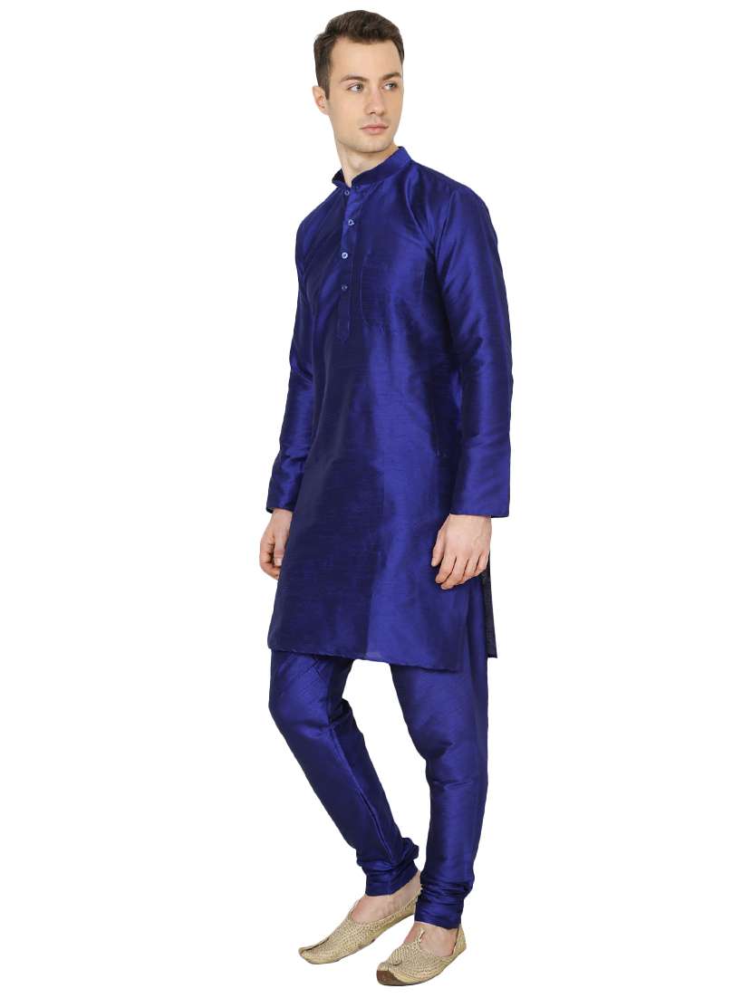 blue silk blend long kurta - 16079713 - Standard Image - 1