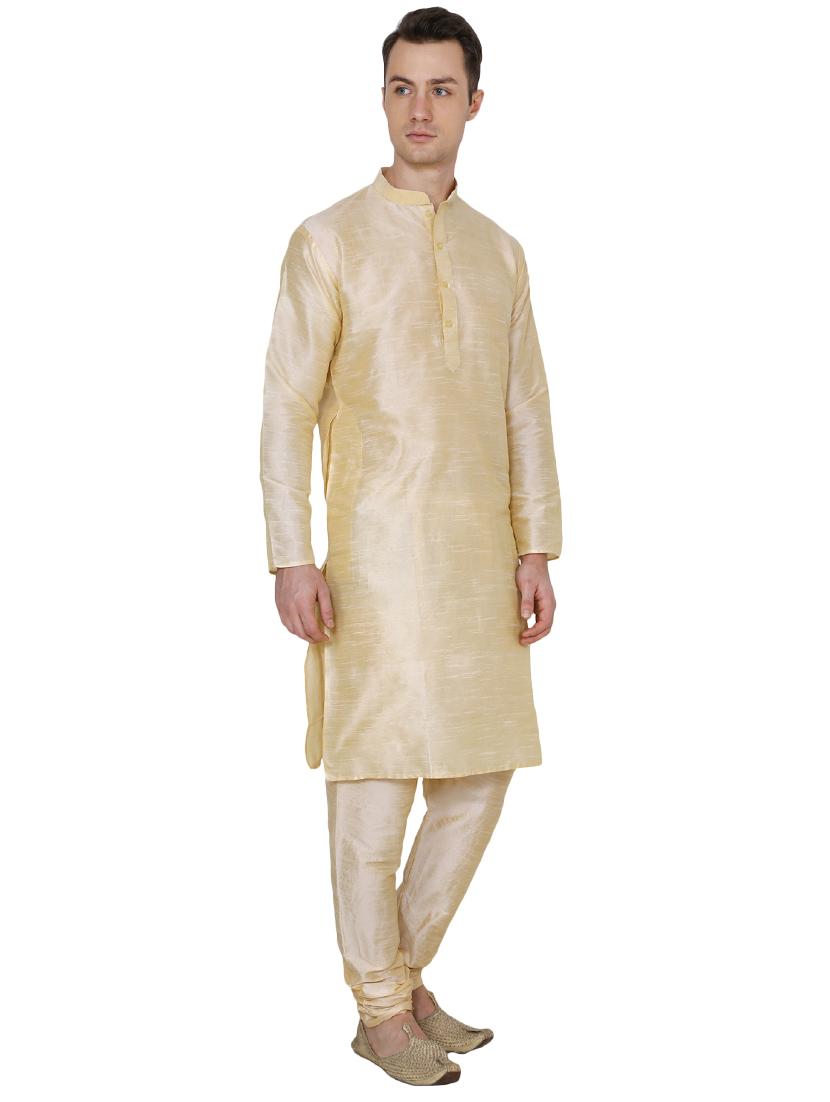 beige silk blend long kurta - 16079715 - Standard Image - 1