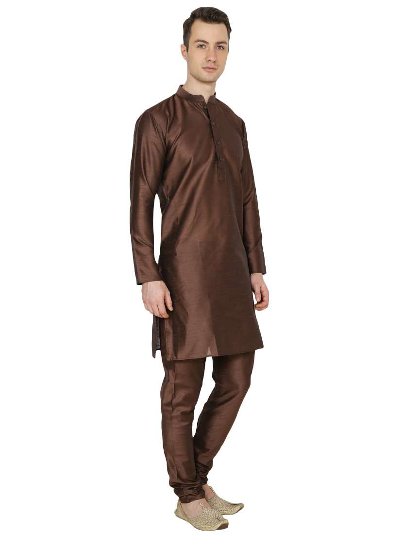 brown silk blend long kurta - 16079720 - Standard Image - 1