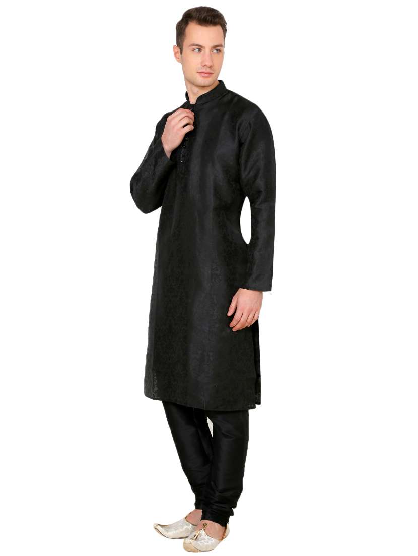 black silk blend long kurta - 16079724 - Standard Image - 1