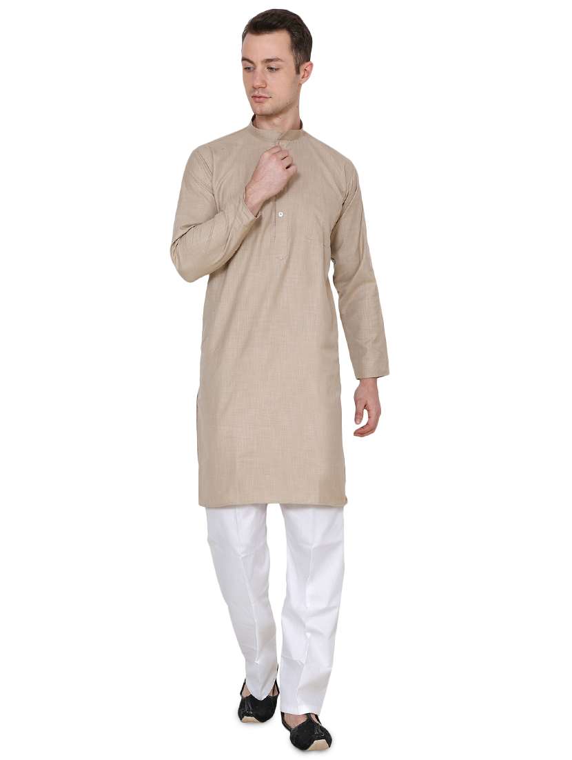brown cotton long kurta - 16079728 - Zoom Image - 0