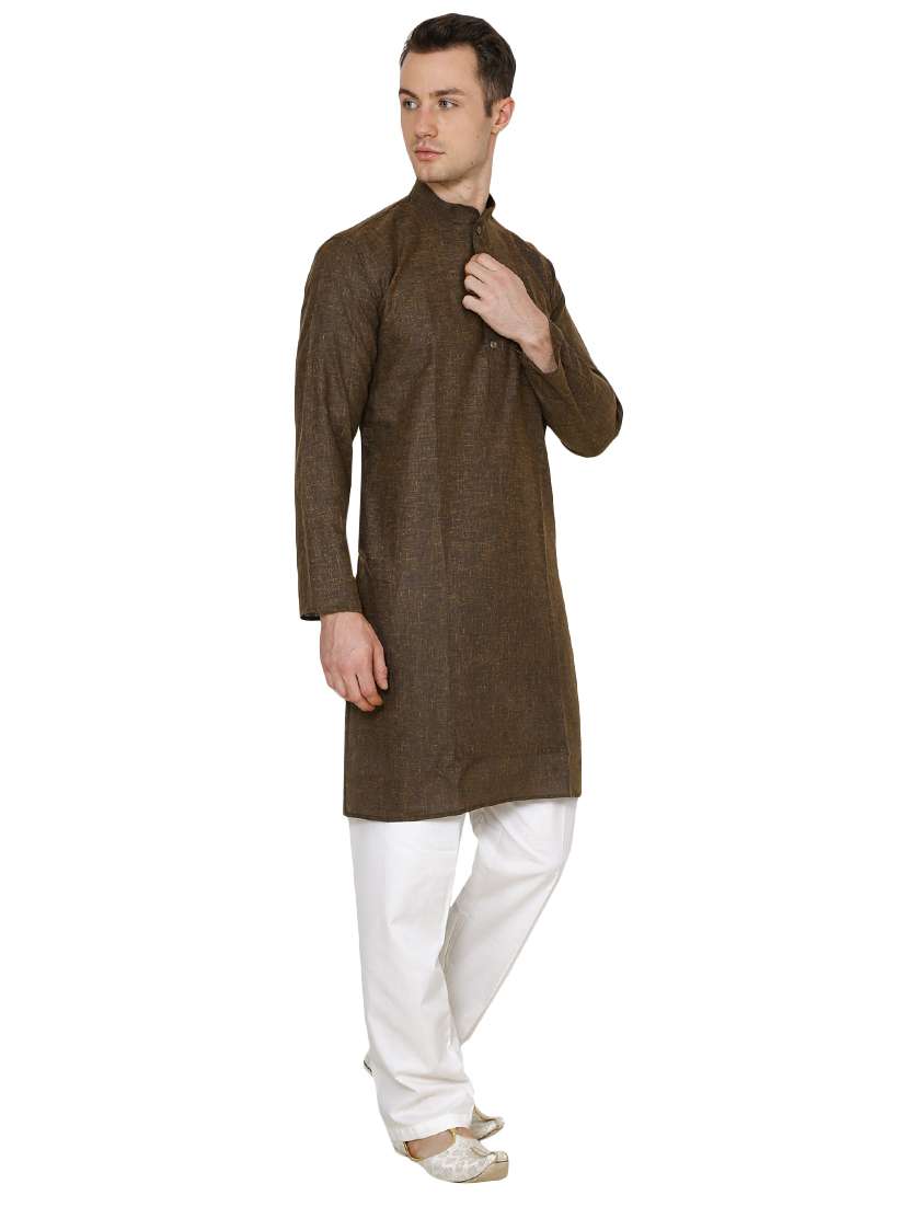 brown cotton long kurta - 16079730 - Standard Image - 1
